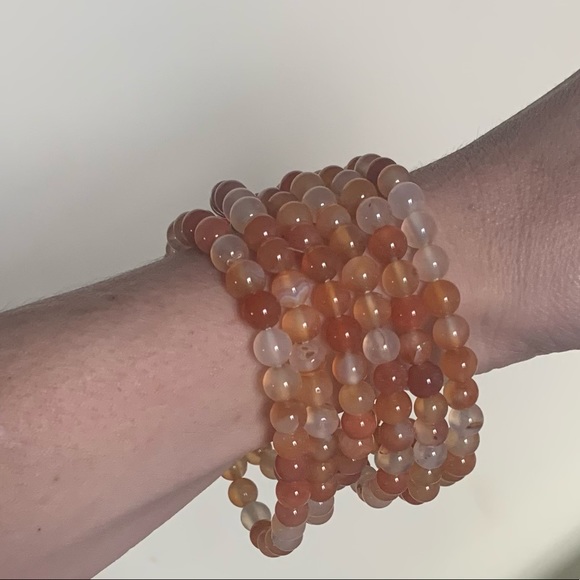 Pair of Two Red Agate Protective Stone Bead Stretch Bracelets - Picture 4 of 5